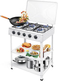 5 Burner Propane Gas Stove Outdoor Kitchen Grill Outdoor Cooking Stove with Support Leg Stand and Wind Blocking Cover Propane Burners for Outdoor Cooking, RV Travel, Apartment (White)