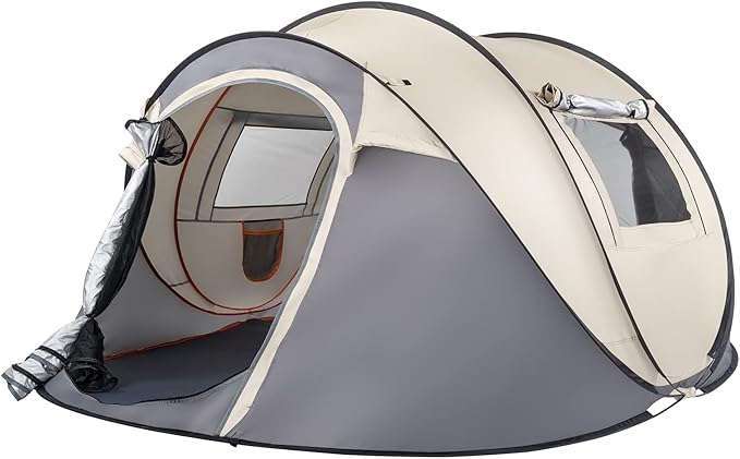 4 Person Easy Pop Up Tent for Camping,Waterproof Automatic Setup 2 Doors-Instant Family Tents with Vestibule & Porch, Large Size Family Tent Automatic Setup for Camping Hiking & Traveling