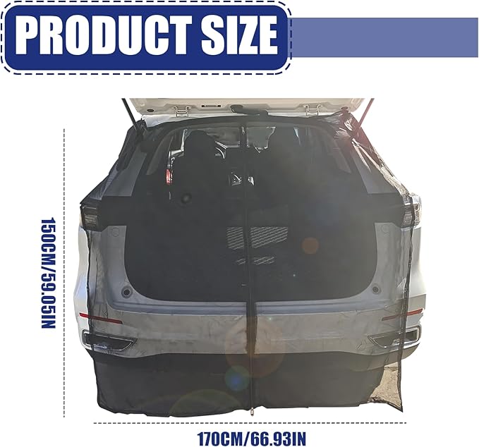 Car Camping Net Accessories Breathable Mesh Car Tent, Compatible with Most Models MPV SUV, Sun Protection, Ventilation, Magnetic Suction, Privacy Protection (67"x59")