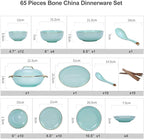 Dinnerware Sets Dish Set Bone China Porcelain dinnerware Set, European-Style Phnom Penh Bone China Tableware Set Bowls and Plates Dinner Set Service for 4-10 (65pieces)