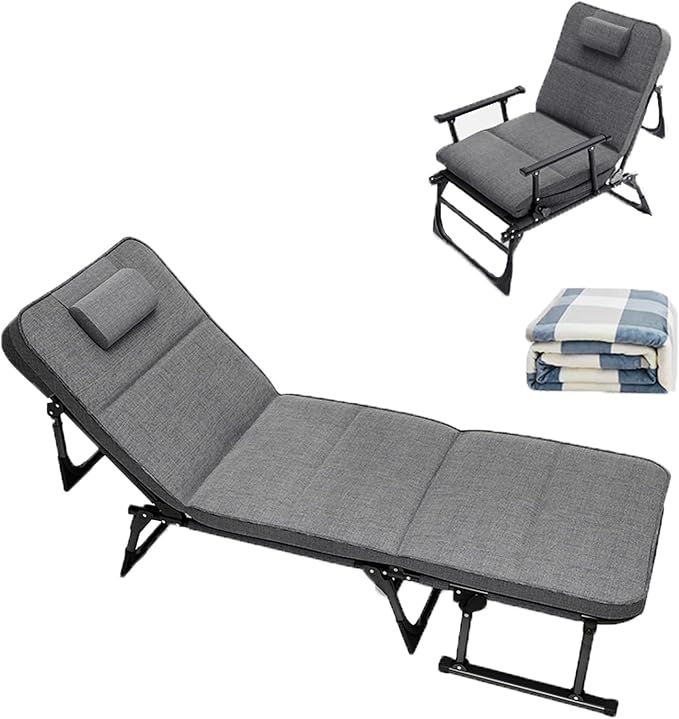 Camping Cot Bed and Chair Integrated, Cots for Camping Five Adjustable Levels, Camping Cots Bring a Blanket Without Taking up Space(Black)