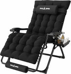 Amopatio Oversized Zero Gravity Chair w/Removable Cushion&Headrest, XXL 33In Reclining Camping Lounge Chair Upgraded Lock and Footrest, Folding Patio Recliner for Indoor Outdoor, Black