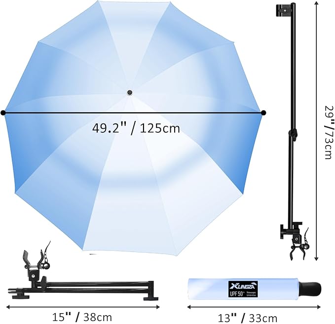 UPF 50+ UV Protection Beach Umbrella with Adjustable Universal Clamp