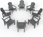 Stackable Adirondack Chair Set of 8, HDPE All-Weather Adirondack Chairs - Durable and Space Saving, Plastic Outdoor Fire Pit Chairs with Cup Holder,Grey