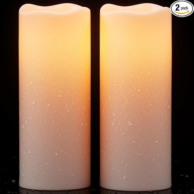 Wondise Large Solar Powered Candles Outdoor Waterproof IP65 Rechargeable LED Candles Battery Operated Dusk to Dawn Plastic for Camping Patio Porch Lanterns(2 Pack, 4" D x 10" H)