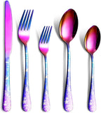Silverware Flatware Cultery Set for 6 ，Unique Colorful Stainless Steel Cutlery Utensils Set with Steak Knives ，30 Pieces Tableware Set for Home Kitchen Restaurant Hotel, Dishwasher Safe
