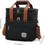 Insulated Lunch Box for Men Women Double Decker Lunch Bag Leakproof Camping Cooler Bag Durable Lunch Pail Work Beach Outdoor Trips Picnic Food & Drink Thermal Lunchbox, 14L (Black)
