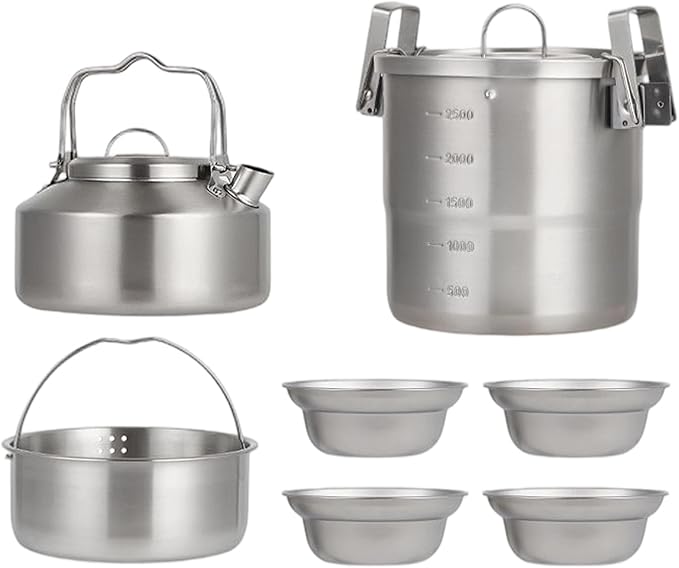 3. Portable Outdoor Cooking Set with Detachable Handle Rust-Resistant Camping Pots for Backpacking Campfires & Travel Outdoor Cooking Tableware for Hiking