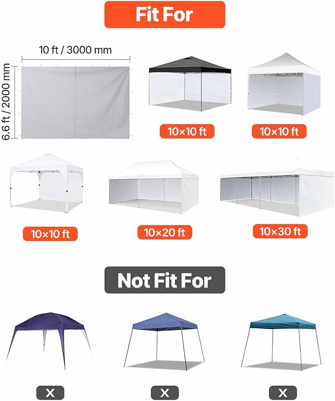VEVOR Canopy Sidewalls, Fit for 10 x 10 ft Pop Up Canopy Tent, Tent Side Walls w/Waterproof Sunlight Protection Layer for Outdoor Event Tents, Vendor Booth, Camping (3 Sidewalls + 1 Door Curain Only)