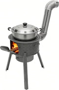 Wood Burning Stove Portable Camping Rocket Stove for Outdoor Cooking Removable Iron Firewood Stove with Grill Rack Charcoal Grill Tent Stoves for Backpacking Hiking (17in-3 Wok Rings-1)