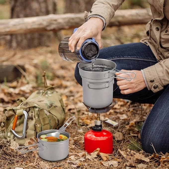 Camping Cookware Set 1000Ml Pot Pan Spoon Set for Outdoor Hiking Backpacking Picnic Cooking Equipment Tableware