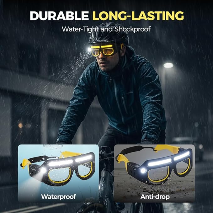 HISKI Rechargeable LED Headlight Glasses with Motion Sensor,LED Glasses Rechargeable Headlight Glasse with Motion Sensor & Touch Control