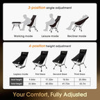 MOON LENCE Oversized High Back Camping Chair for Adults, Height Adjustable Folding Chair with 400 lbs Capacity, Hidden Pillow Pocket and Wide Seat for Camping, Base Camp, Fishing, Overlanding, Black