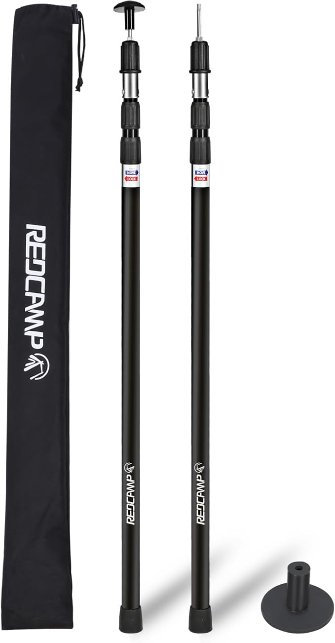 REDCAMP Aluminum Adjustable Camping Tarp Poles, Set of 2, 36in to 90in Telescoping Lightweight Waterproof Tent Poles, Multi-Purpose Extension Paint Roller/Gutter Cleaning/Duster Pole, Black