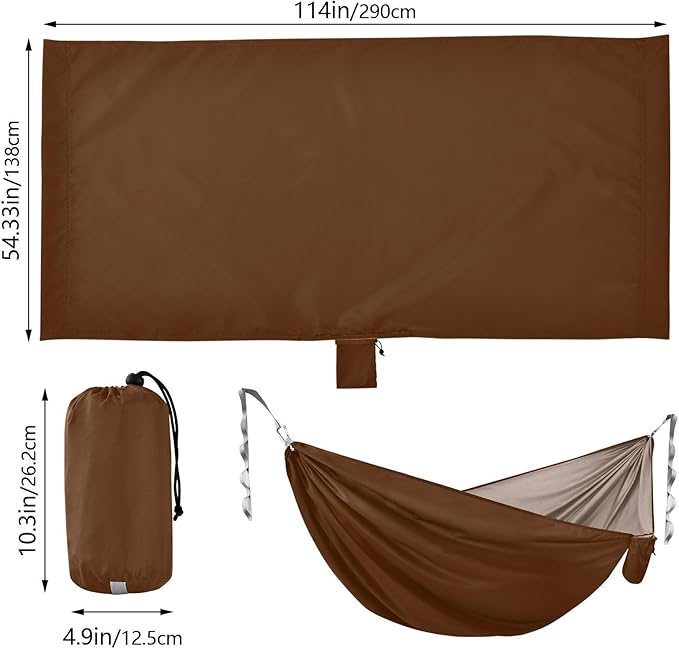 Coconut Brown Camping Hammock Hammocks with Straps, Tree Hammock 114" x 54"