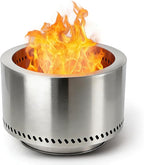 Tabletop Fire Pit by AmazStove, Low Smoke Camping Stove for Outdoor Safe Burning Firepits, Mini Fire Pit, Fueled Pellets or Wood, Travel Bag Included (19.5 x 14.4 INCH-Silver)