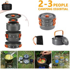 Camping Cookware Kit Outdoor Aluminum Cooking Set Water Kettle Pan Pot Travelling Hiking Picnic BBQ Tableware Equipment