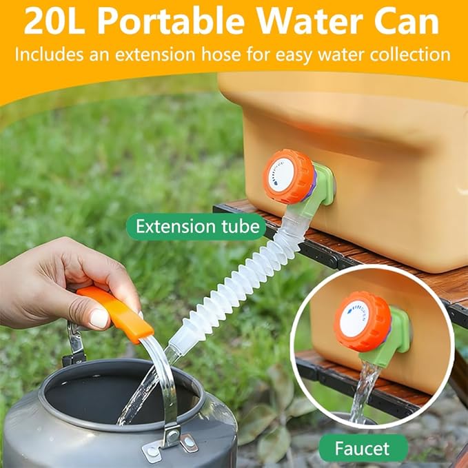 5 Gallon (20L) BPA-Free Extra Thick & Large Capacity Water Jug w/Spigot + Hand Sanitizer Bottle, Leak-Proof Heavy Duty Portable Container for Camping Hiking Picnic Emergency Use w/Extension Tube