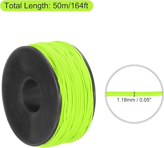MECCANIXITY 1.18mm x 164 Feet Paracord Micro Cord Rope 100 LB Polyester Braided Cord Spool for Camping Outdoor Jewelry Bracelet, Grass Green