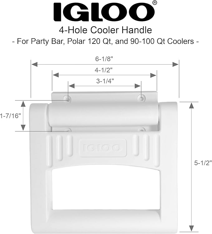 Igloo Rugged 4-Hole Cooler Handle & Bracket - Made in The USA - for Party Bar, Polar 120 Qt, and 90-100 Qt Sized Ice Chests (White)