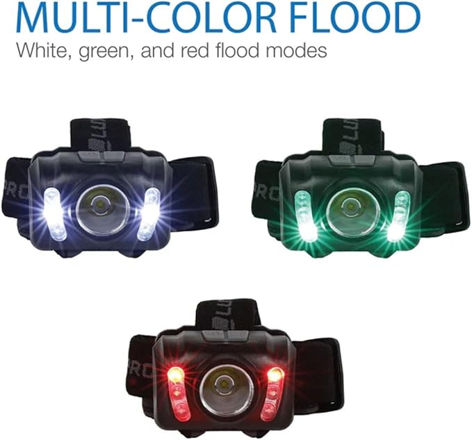LUXPRO LP345V2 LED Headlamp - Bright 300 Lumen Head Lamp for Outdoors, Camping & Hiking - 6 Light Modes White, Green & Red Light - IPX4 Waterproof - Adjustable Headband - Batteries Included - 2 Pack