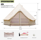 Luxury Cotton Bell Tent, Yurt Canvas Tent with Stove Jack, 4/6/8 Person Family 4 Season Camping