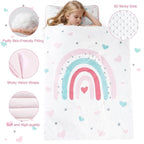 PHF Toddler Nap Mat with Removable Pillow and Minky Fleece Blanket, Rollup Design Warm Slumber Bags for Girls, 52"x20"x2" Kids Sleeping Bag for Daycare Preschool Travel Camping, Rainbow
