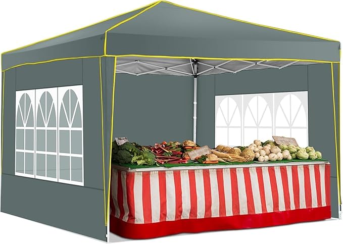 COBIZI 10x10 Pop up Canopy Tent Gazebos, Ez up Canopy 10x10 for Parties Beach Camping Party Event Shelter Sun Shade with 4 Sidewalls & Carry Bag 4 Stakes & Ropes & Sandbags, Grey