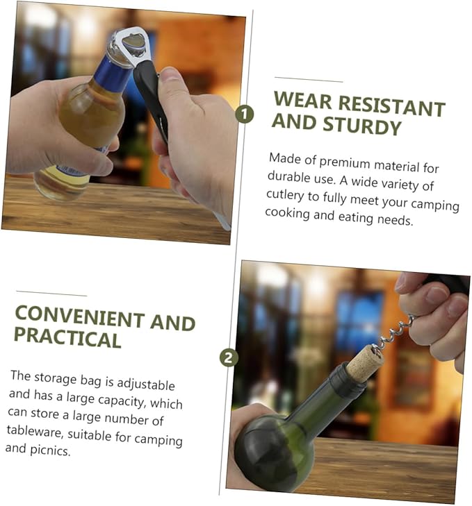 Portable Camping Cutlery Kit with Storage Bag Outdoor Picnic Tableware Set in Olive Green Wear-Resistant Utensils for Hiking Barbecue Garden and Travel Use
