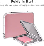 Foldable Laptop and Bed Table with Storage, Portable Mini Lap Desk for Legs, Ideal for Study, Reading, Picnic, Breakfast,and More (Pink)