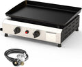 2 Burner BBQ Gas Griddle, 17.3 Inch Stainless Steel Portable Detachable Propane Griddle, 20,000 BTU Flat Top Barbecue Grill for Camping