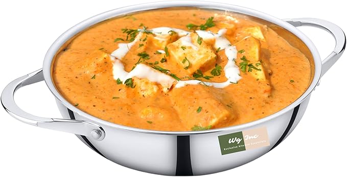 Stainless Steel Wok, Tri-Ply Pan for Stir-Frying, 9.5 Inch Steel Kadhai without Lid, All Clad Cookware For Stews, Sauces, Soups, Saute, Induction Friendly Wok Pan (2.5 Qt / 2.35 Litres)