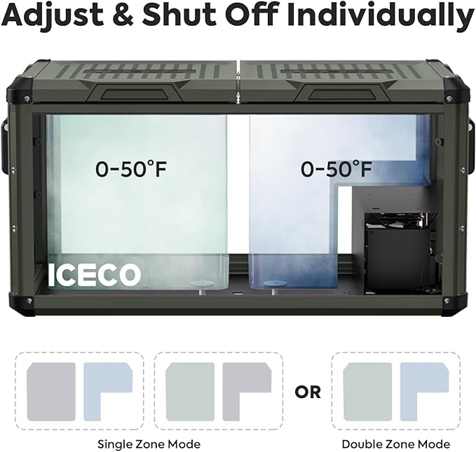 ICECO VL75ProD 12Volt Refrigerator, Dual Zone Portable Fridge with SECOP, 0-50°F, Reversible&Removable Lid, Dual USB 12/24VDC&110-240VAC, Car Refrigerator For Car| With Camping Chair-Camel