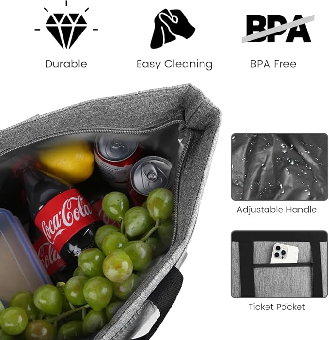 mosago Insulated Food Delivery Bag, 4-Layer Thermal Cooler Bag for Travel & Picnic, Large 39L Grocery Tote for Women/Men, Leak-Resistant Commercial Catering Bag for Pizza & Hot/Cold Food, Grey