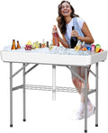 4 Foot Ice Cooler Table, Outdoor Cooler Table with Removable Matching Skirt and Shelf, Folding Ice Tables for Party, BBQ, Camping, Picnic, Fishing Cleaning Tables