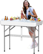 4 Foot Ice Cooler Table, Outdoor Cooler Table with Removable Matching Skirt and Shelf, Folding Ice Tables for Party, BBQ, Camping, Picnic, Fishing Cleaning Tables