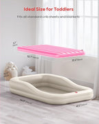 QPAU Inflatable Toddler Travel Bed with Tent, Portable Kids Air Mattress with Safety Sides, Ideal for Home, Grandma's, Camping, Traveling -Includes Fast Electric Pump