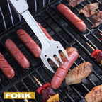 ROXON 4 in 1 Mini Folding BBQ Barbecue Combo Tool Set with Spatula, Fork, Tongs and Bottle Opener for Hiking Camping (Grey)