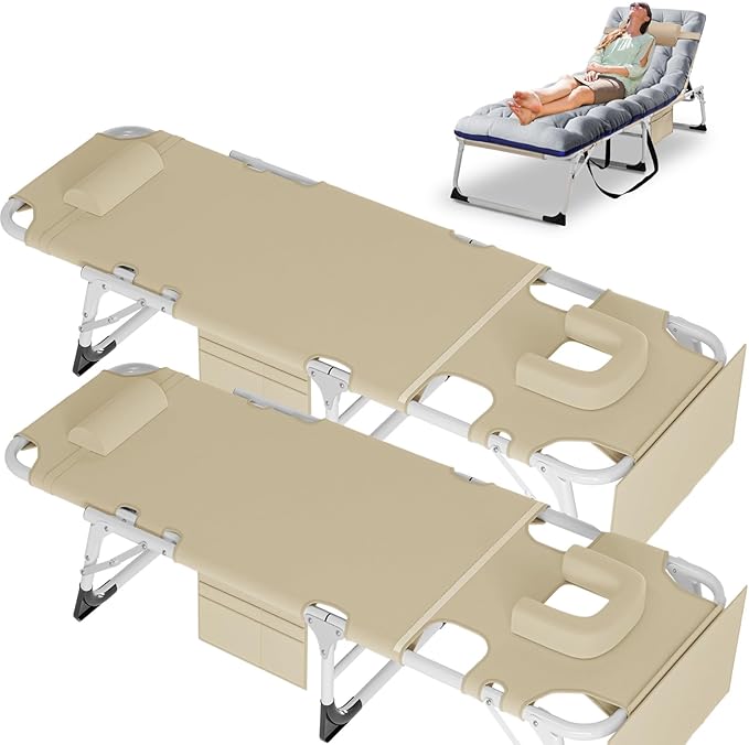 MOPHOTO Folding Chaise Lounge Chair 5-Position, Folding Cot, Heavy Duty Patio Chaise Lounge Beach Chair with Face Hole for Outside, Poolside, Beach, Lawn, Camping