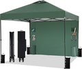 10'x10' Pop Up Canopy Tent with 1 Sidewall and 6 Pockets, One Push Setup, Instant Shade Tent with Vented Roof for Beach Patio Outdoor, Case, 8 Stakes, 4 Ropes, 4 Sandbags (Green, 10x10)