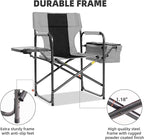 Director Camping Chair with Cooler Bag & Foldable Side Tray - 400lbs Heavy Duty Outdoor Folding Lawn Chair, Portable Camp Chair for Fishing/Backyard (Black & Gray)