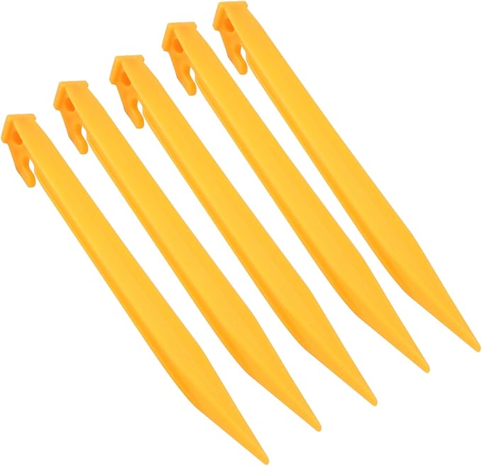Hordion 12 Pack Plastic Tent Stakes, 9 Inch Heavy Duty Beach Tent Pegs Canopy Stakes for Camping Backpacking Gardening, Orange