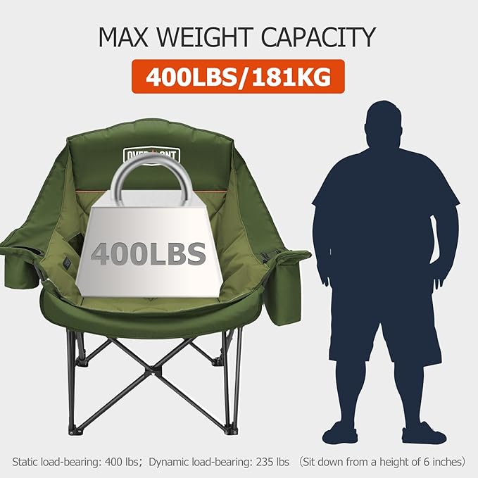 Overmont 2PCS Oversized Camping Chair for Adults - 400lbs Support Heavy Duty Padded Folding Chair with Cooling Bag Cup Holder Side Pocket Carry Bag - Comfortable Portable for Outdoor Garden Sports