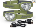 Energizer PRO-400 Headlamp Rechargeable (2-Pack), IPX4 Water Resistant Rechargeable Headlamp, Ultra Bright Multiple Light Modes Head Lamp, Camping, Running, Outdoors, Emergency Light, USB Included