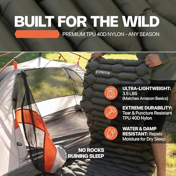 ANGORA BRANDS Inflatable Sleeping Pad for Camping & Backpacking – Lightweight 2.1” Thick Compact Sleeping Mat, 25” Wide Portable Pad for Hiking, Travel & Outdoor Use