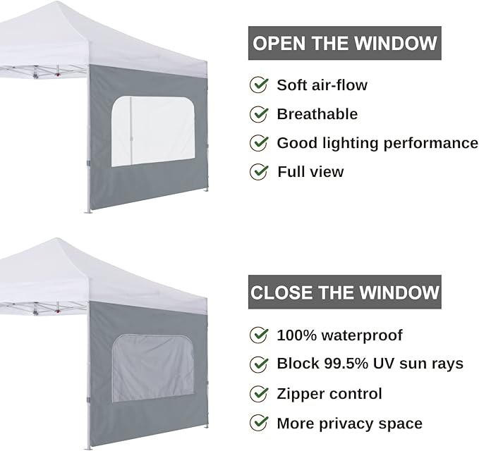 COOSHADE Instant Canopy SunWall 10x10 Canopy SideWall for Pop up Canopy Tent, 1 Pack Sidewall with Mesh Window Only, Grey