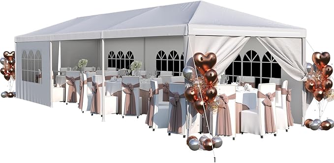 Flamaker 10'x30' Heavy Duty Waterproof Party Tent – Large Outdoor Gazebo with Removable Sidewalls & 2 Doors for Weddings, Markets & Gatherings (White)
