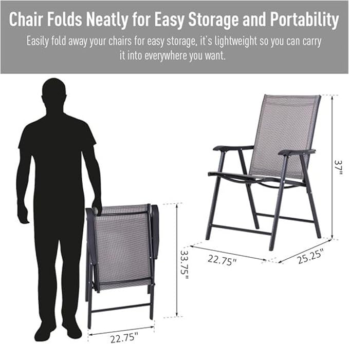 Folding Camping Chairs Set of 4, Portable Outdoor Chairs with Armrests - Heavy Duty Steel Frame, Breathable Mesh, Easy Carry for Camping, Fishing, Concerts