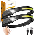 LumiLight LED Headlamp Rechargeable, Lumi Light LED Head Band Headlamp, 230° Wide Beam Head Lamp with Motion Sensor for Adults, 5 Mode Waterproof Lightweight Outdoor Camping Hiking Essentials (2pcs)
