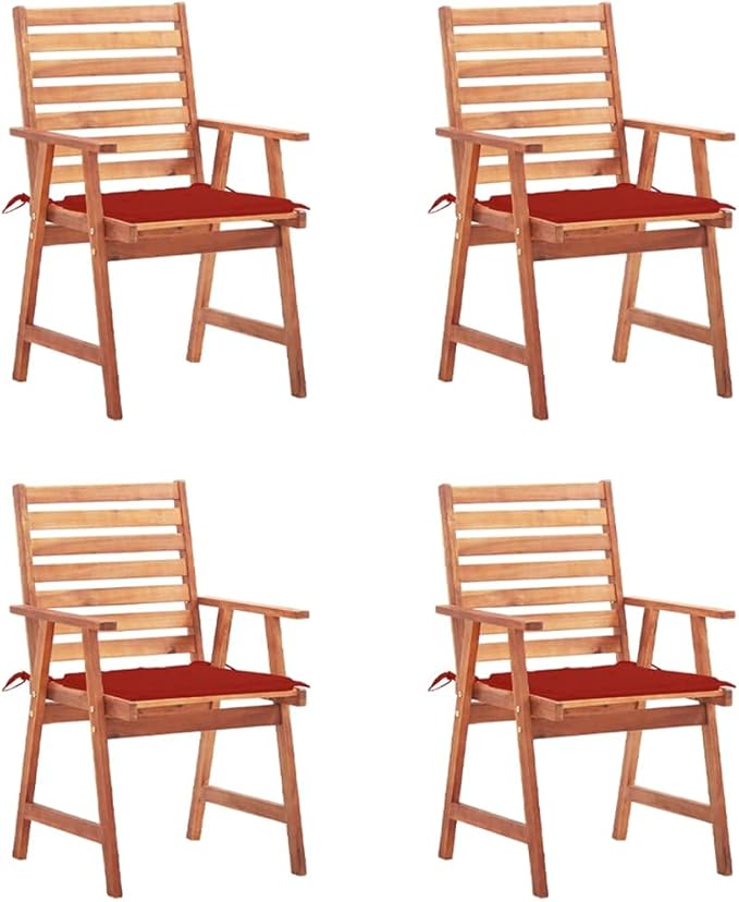 Patio Dining Chairs ,Outdoor Chairs,Coffee Chair,Study Chair,Bistro Chair,Fishing Chairs,Camp Chair,Garden Chairs,for Deck, poolside,Camping,Beach,Campsite,4 pcs with Cushions Solid Acacia Wood